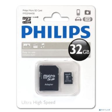 Micro SecureDigital 32GB Philips microSDHC Class 10 (SD адаптер) (FM32MA45B/97)