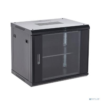 Rexant (04-0966-112) Настенный шкаф 19" 9U 600х600х501 (ШхГхВ), дверь стекло, металлическая задняя стенка, боковые съемные стенки, RAL 9005
