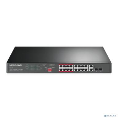 Mercusys MS118CP 16-портовый монтируемый в стойку PoE+ коммутатор 10/100 Мбит/с с 2 гигабитными портами