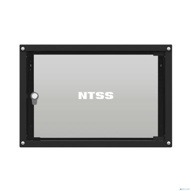 NTSS Шкаф настенный телекоммуникационный NTSS LIME 6U 550х350х370мм, 2 профиля 19, дверь стеклянная, боковые стенки несъемные, разобранный, черный RAL 9005 NTSS-WL6U5535GS-BL