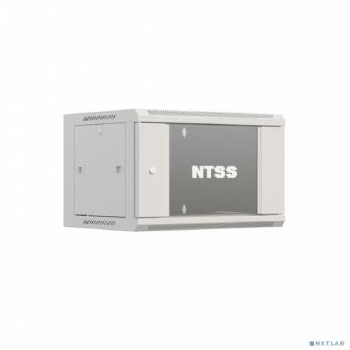 NTSS Шкаф настенный телекоммуникационный NTSS W 6U 600х450х370мм, 2 профиля 19, дверь стеклянная, боковые стенки съемные, задняя стенка, разобранный, серый RAL 7035 NTSS-W6U6045GS