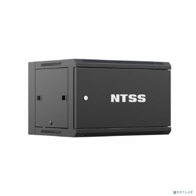 NTSS Шкаф настенный телекоммуникационный NTSS W 6U 600х600х370мм, 2 профиля 19, дверь сплошная металл, боковые стенки съемные, разобранный, черный RAL 9005 NTSS-W6U6060FD-BL