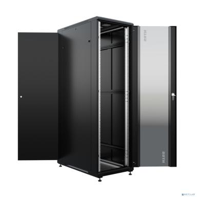 NTSS Шкаф напольный универсальный серверный NTSS R 22U 600х1000мм, 4 профиля 19, двери стекло и сплошная металл, боковые стенки съемные, регулируемые опоры, разобранный, черный RAL 9005 NTSS-R22U60100