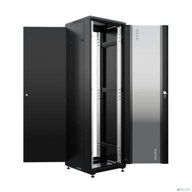 NTSS Шкаф напольный универсальный серверный NTSS R 42U 600х600мм, 4 профиля 19, двери стекло и сплошная металл, боковые стенки съемные, регулируемые опоры, разобранный, черный RAL 9005 NTSS-R42U6060GS