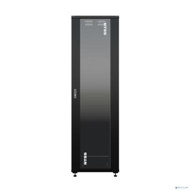 NTSS Шкаф напольный универсальный серверный NTSS R 47U 800х800мм, 4 профиля 19, двери стекло и сплошная металл, боковые стенки съемные, регулируемые опоры, разобранный, черный RAL 9005 NTSS-R47U8080GS