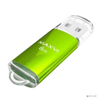 Maxvi USB Drive 8GB MP green, монолит с колпачком, металл + ABS пластик, USB 2.0