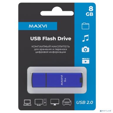 Maxvi USB Drive 8GB MP2 blue, монолит с колпачком, ABS пластик + металл, USB 2.0 FD8GBUSB20C10MP2