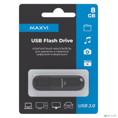 Maxvi USB Drive 8GB P1 black, монолит с колпачком, ABS пластик, USB 2.0 FD8GBUSB20C10P1