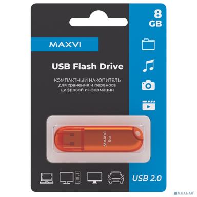 Maxvi USB Drive 8GB P1 orange, монолит с колпачком, ABS пластик, USB 2.0 FD8GBUSB20C10P1