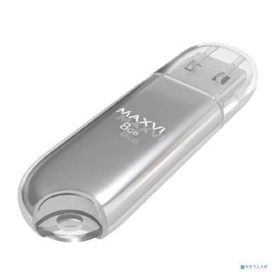 Maxvi USB Drive 8GB P1 silver, монолит с колпачком, ABS пластик, USB 2.0