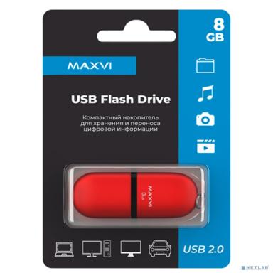 Maxvi USB Drive 8GB SF red, монолит с колпачком, soft touch, USB 2.0