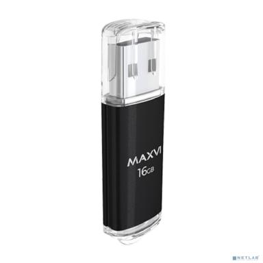 Maxvi USB Drive 16GB MP black, монолит с колпачком, металл + ABS пластик, USB 2.0 FD16GBUSB20C10MP