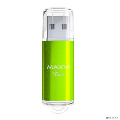 Maxvi USB Drive 16GB MP green, монолит с колпачком, металл + ABS пластик, USB 2.0