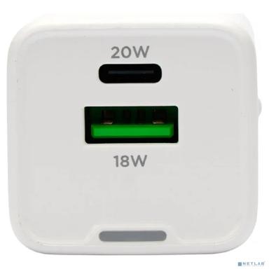 Cablexpert зарядное устройство 20Вт GaN, 3А, QC4.0/PD, 1xUSB, 1xType-C, белый, пакет (MP3A-PC-61)