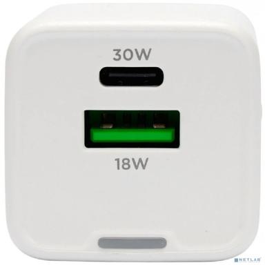 Cablexpert зарядное устройство 30Вт GaN, 3А, QC4.0/PD, 1xUSB, 1xType-C, белый, пакет (MP3A-PC-63)