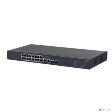 DAHUA DH-CS4218-16ET-240 16-портовый PoE коммутатор L2 с функцией облачного управления, 16xRJ45 100Mb PoE, 2хКомбо SFP/RJ45 1Gb uplink, суммарно 240Вт, коммутация 7.2 Гбит/с, MAC-таблица 8К