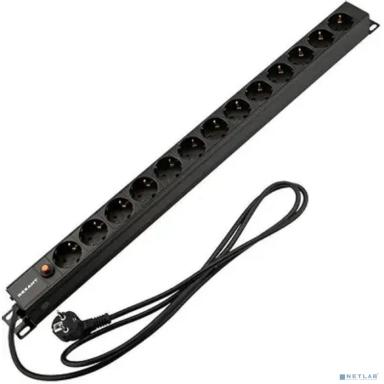 Rexant (04-0205-2) Блок распределения питания для 19" шкафов, вертикальный, 13 розеток СЕЕ 7/4, 16A, фильтр, без выкл, алюм корп, шнур 2м, вилка СЕЕ 7/7