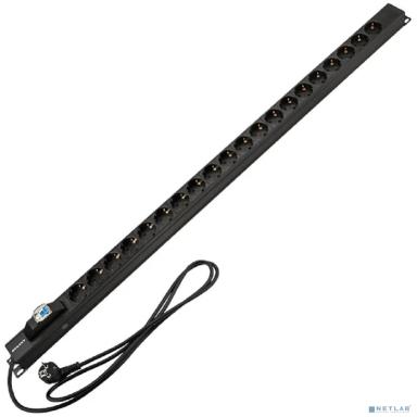 Rexant (04-0201-2) Блок распределения питания для 19" шкафов, вертикальный, 20 розеток СЕЕ 7/4, 16А, автомат защиты, алюм корп, шнур 2м, вилка СЕЕ 7/7