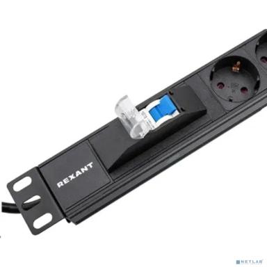 Rexant (04-0103-1) Блок распределения питания для 19" шкафов, горизонтальный, 6 розеток СЕЕ 7/4, 16A, автомат защиты, алюм корп, шнур 2м, вилка СЕЕ 7/7